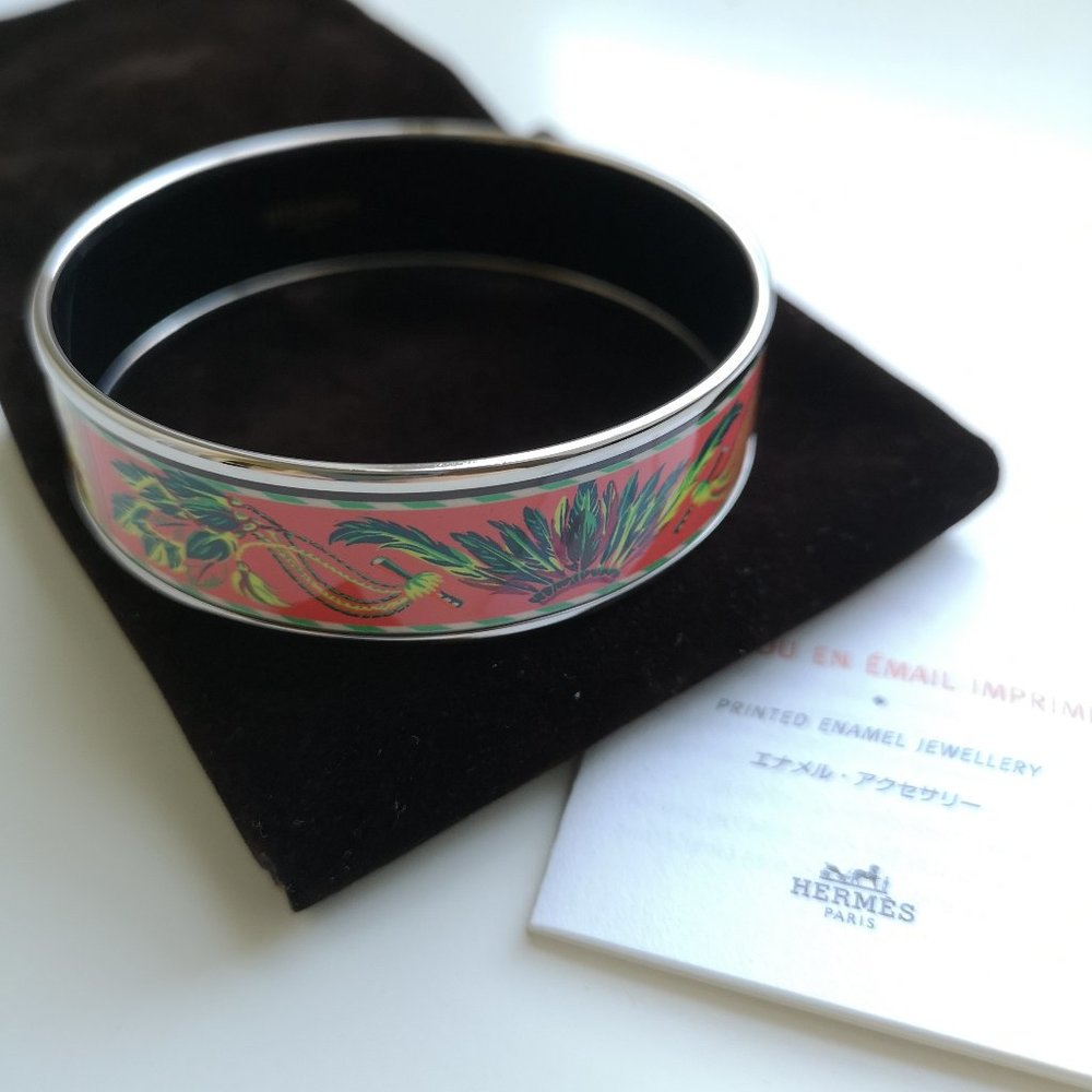 Hermes Enamel Printed Bracelet Brazil Feathers